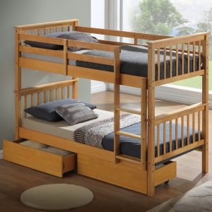 Premium Solid Wood Twin-over-Twin Bunk Bed with Built-In Safety Ladder and Under-Bed Storage Drawers