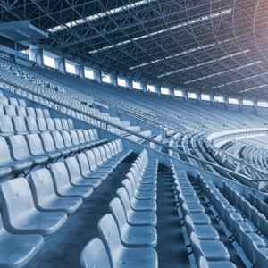 Commercial-Grade Fixed Stadium Bucket Seats with Ergonomic Contours and Numbered Row Panels