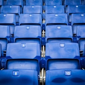 Premium Tip-Up Blue Stadium Seats with High-Visibility Row and Seat Numbering