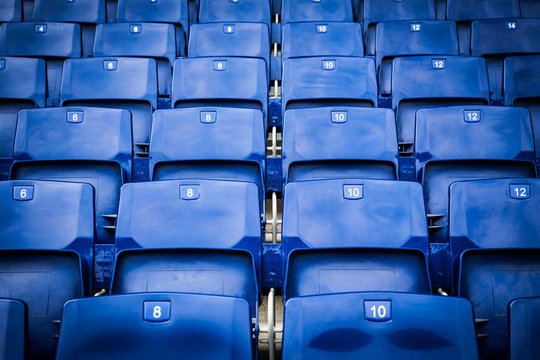 Premium Tip-Up Blue Stadium Seats with High-Visibility Row and Seat Numbering