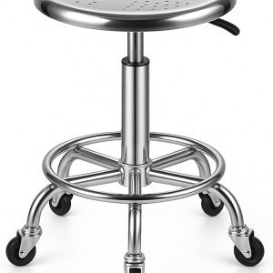 Premium Ergonomic Stainless Steel Rolling Stool with Hydraulic Height Adjustment and Footrest Ring