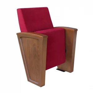 Classic Tip-Up Auditorium Chair with Premium Wooden Accents and Plush Crimson Fabric