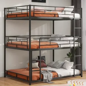 Heavy-Duty Metal Twin-over-Twin Bunk Bed with Integrated Ladders and Full-Length Guardrails