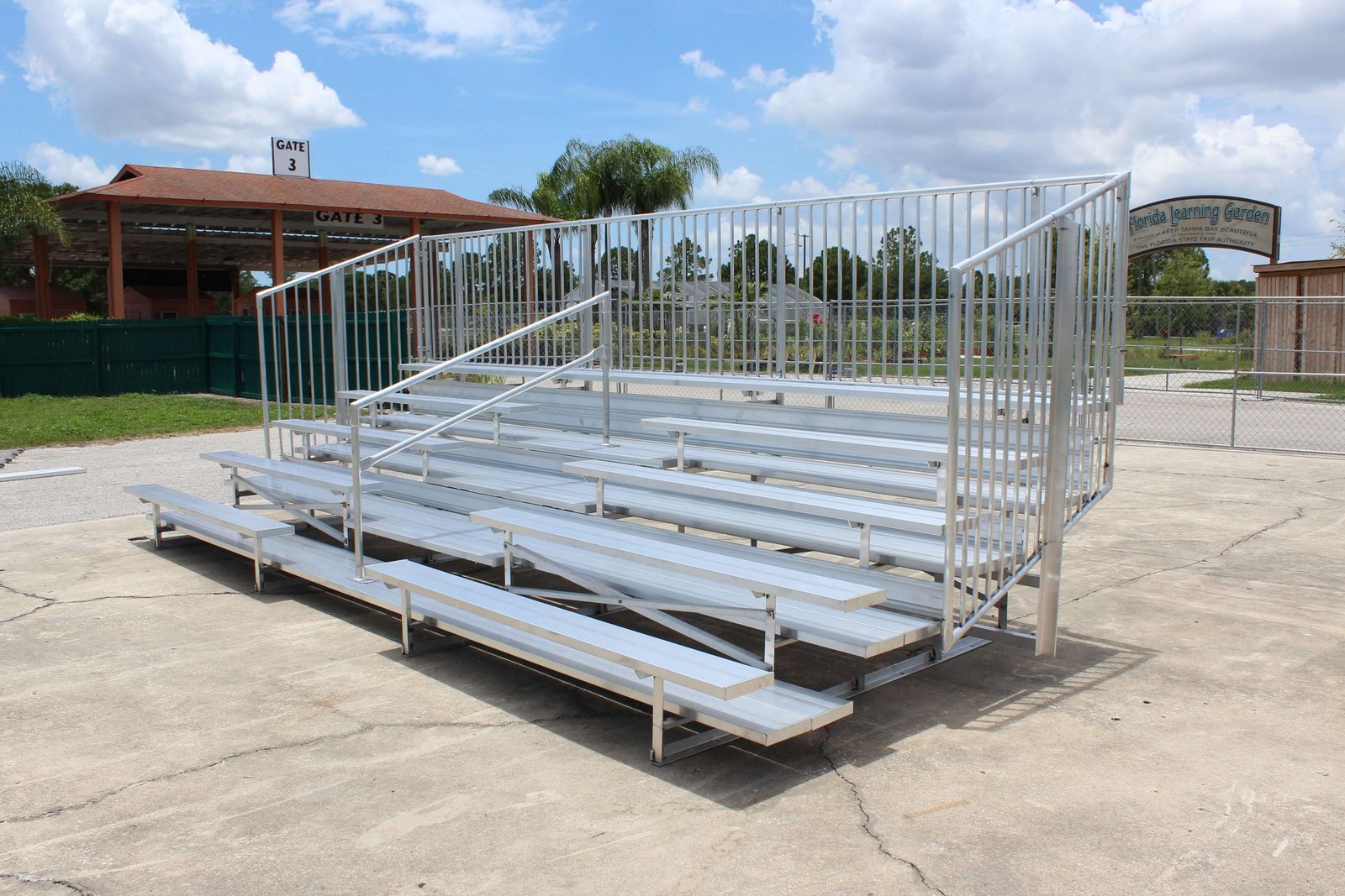 Heavy-Duty Elevated Aluminum Grandstand Bleachers with Safety Guardrails and Stair Access
