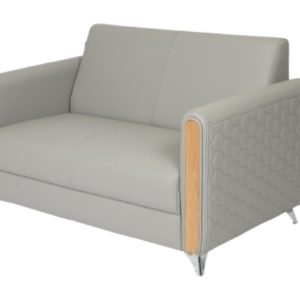 Premium 2-Seater Leatherette Office Lounge Sofa with Honeycomb Stitching and Wooden Accents