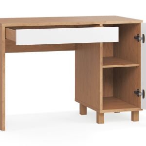 Nordic Minimalist Oak Study Desk with Dual-Tone Storage