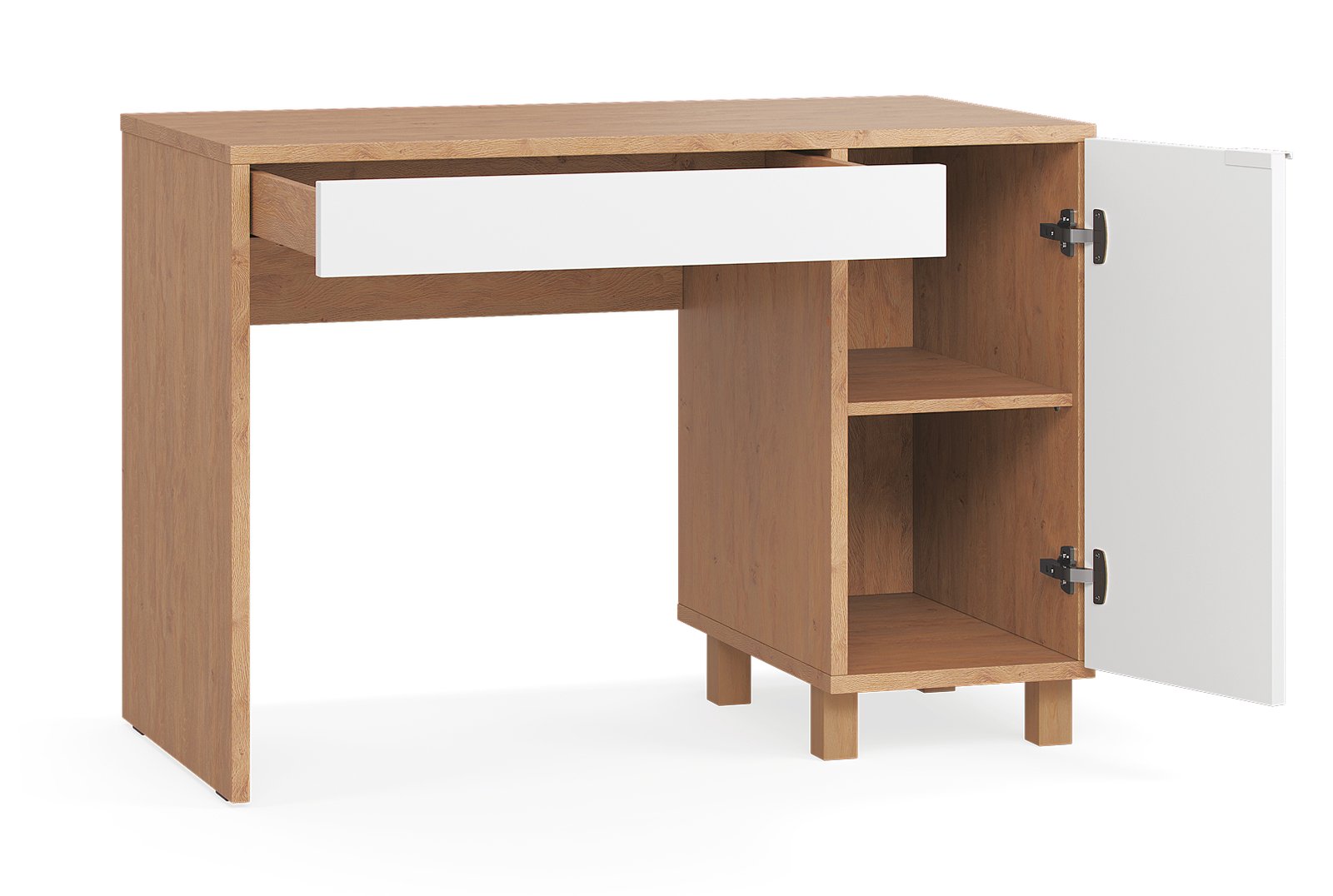 Nordic Minimalist Oak Study Desk with Dual-Tone Storage