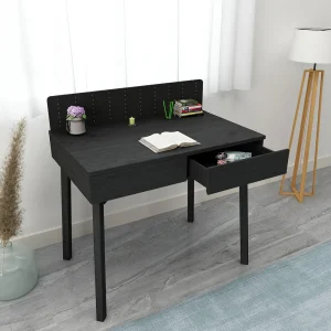 Modern Minimalist Study Table in Black Ash Finish with Sleek Metal A-Frame Legs